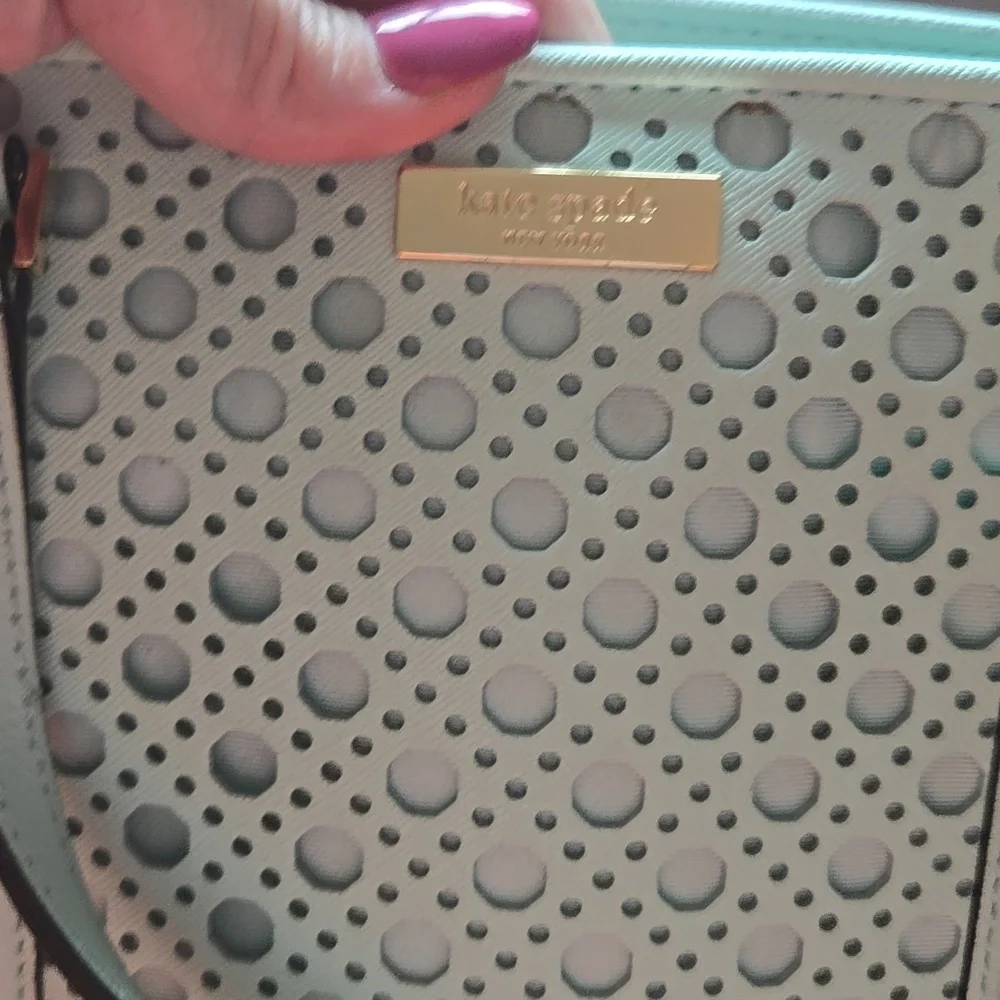 Kate Spade Aqua Blue Geometric Cutout Tote, EUC